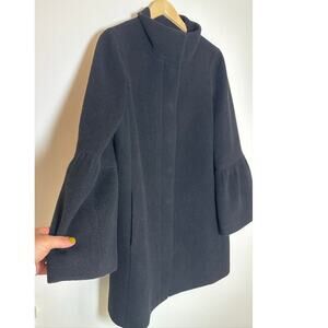 LOFT Bell Sleeve Funnel Neck Wool Blend Coat - Black